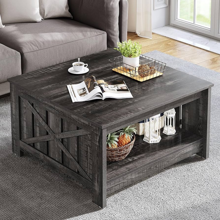 【値下げ】HAZUKI COFFEE TABLE Costway 27.5 in. Grey Square Glass Coffee Table 2-Tier with